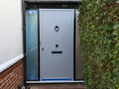 White-Aluminium-Door-in-Cottage-Style-Smart-Designer-Doors-front-door-idea-Smart-System-Durajoin-Windows-and-Doors